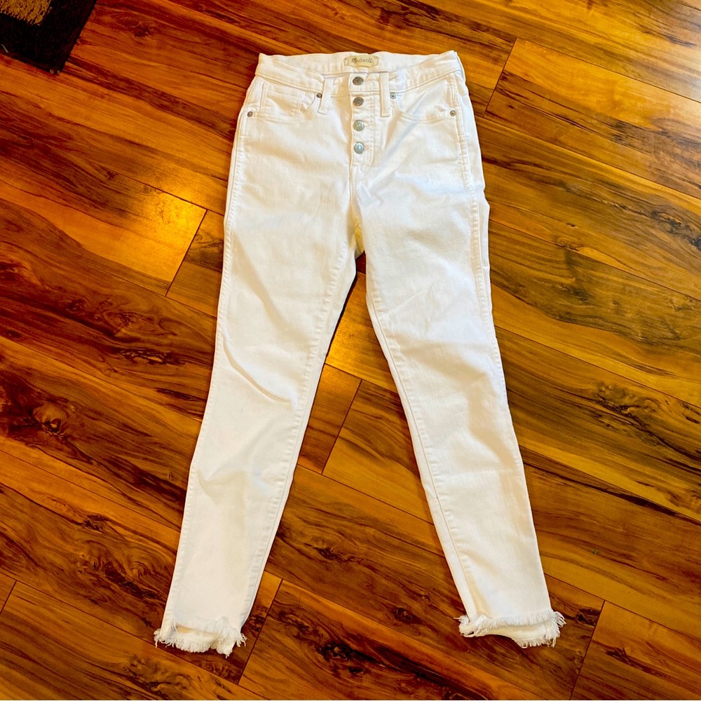 Madewell Jeans Womens 26 10” High Rise Skinny Crop Button Fly White Raw Hem